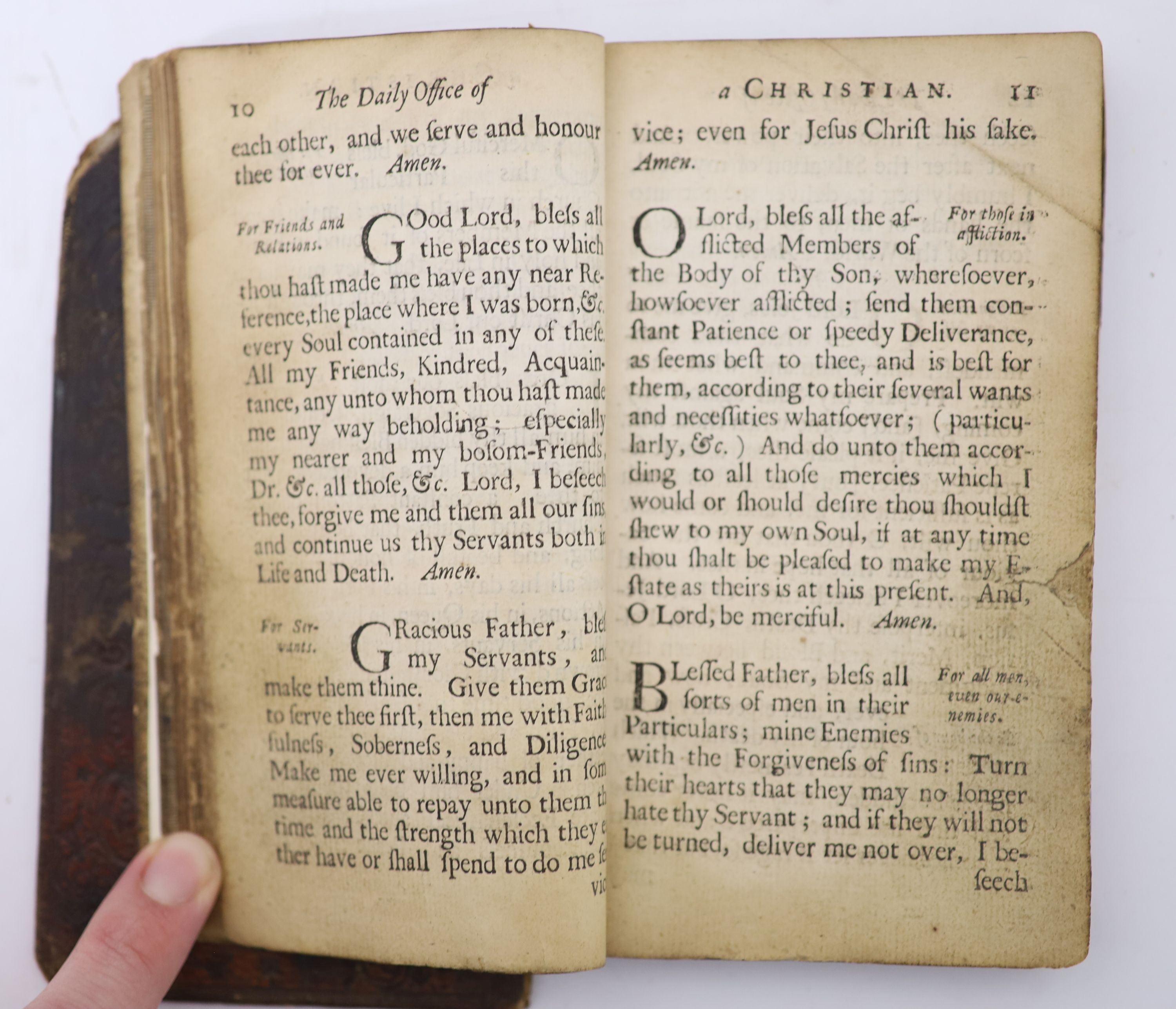 Laud, William - The Daily Office of a Christian....4th edition. Portrait frontis.; old gilt decorated morocco with panelled spine, marbled e/ps., 12 mo. printed from Matthew Gillyflower and William Hensman, 1683